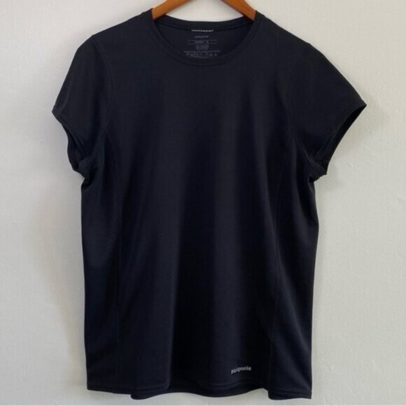 Patagonia T Shirt Short Sleeve Womens XL Black Performance Polyester Crew Neck - Picture 1 of 10